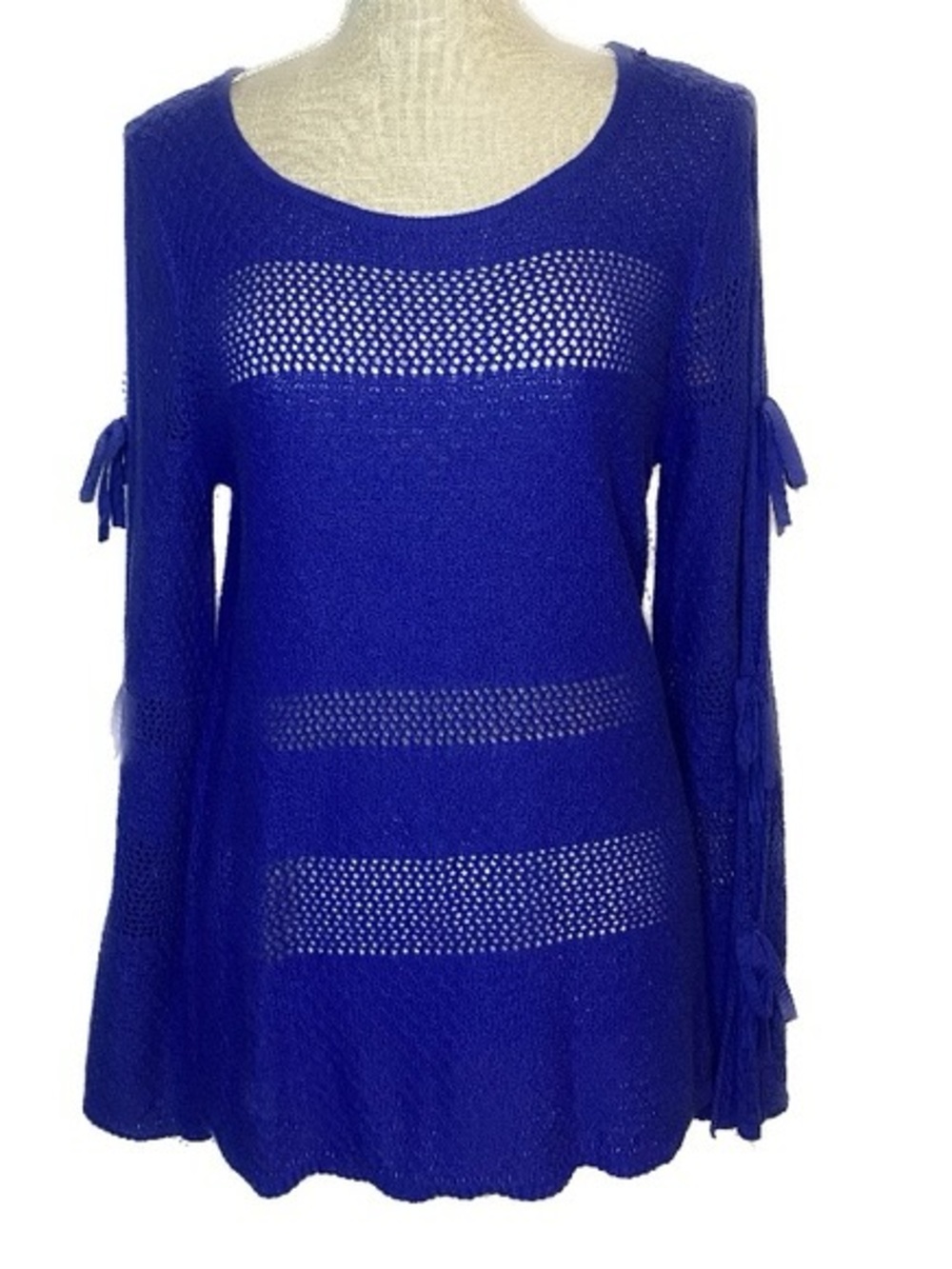 Women's Open-Knit Scoop Neck Sweater in Royal Blue